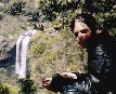 Juliette, coffee, buiscuit and the Ebor falls, where the Guy Fawkes river drops over columned basalt rock.